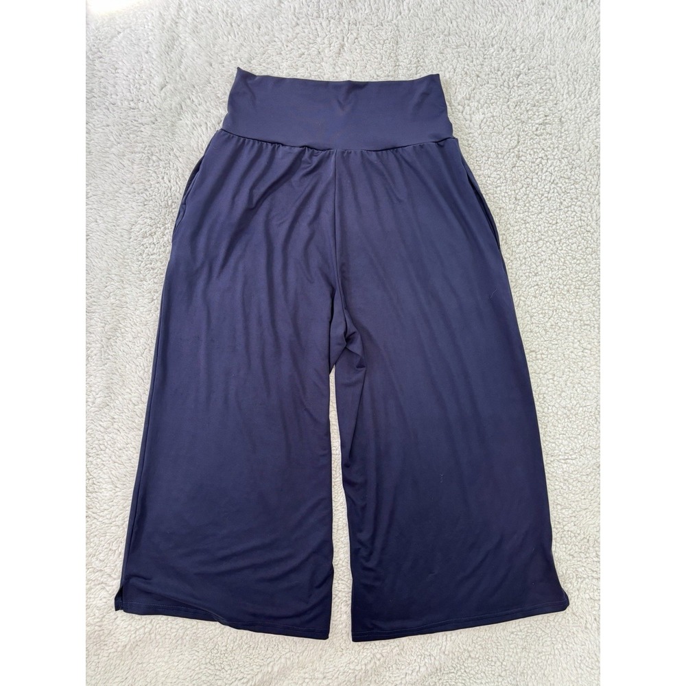 Tarse Navy Wide Leg Cropped Pants High Rise Stretch Lounge Womens M Soft Casual